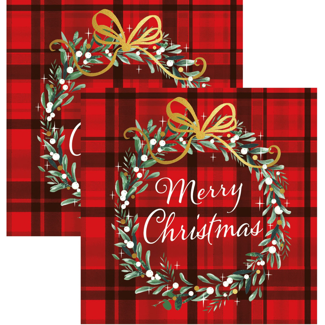 Ambiente Kerst thema servetten - 40x st - rood geruit - 33 x 33 cm - Merry Christmas -