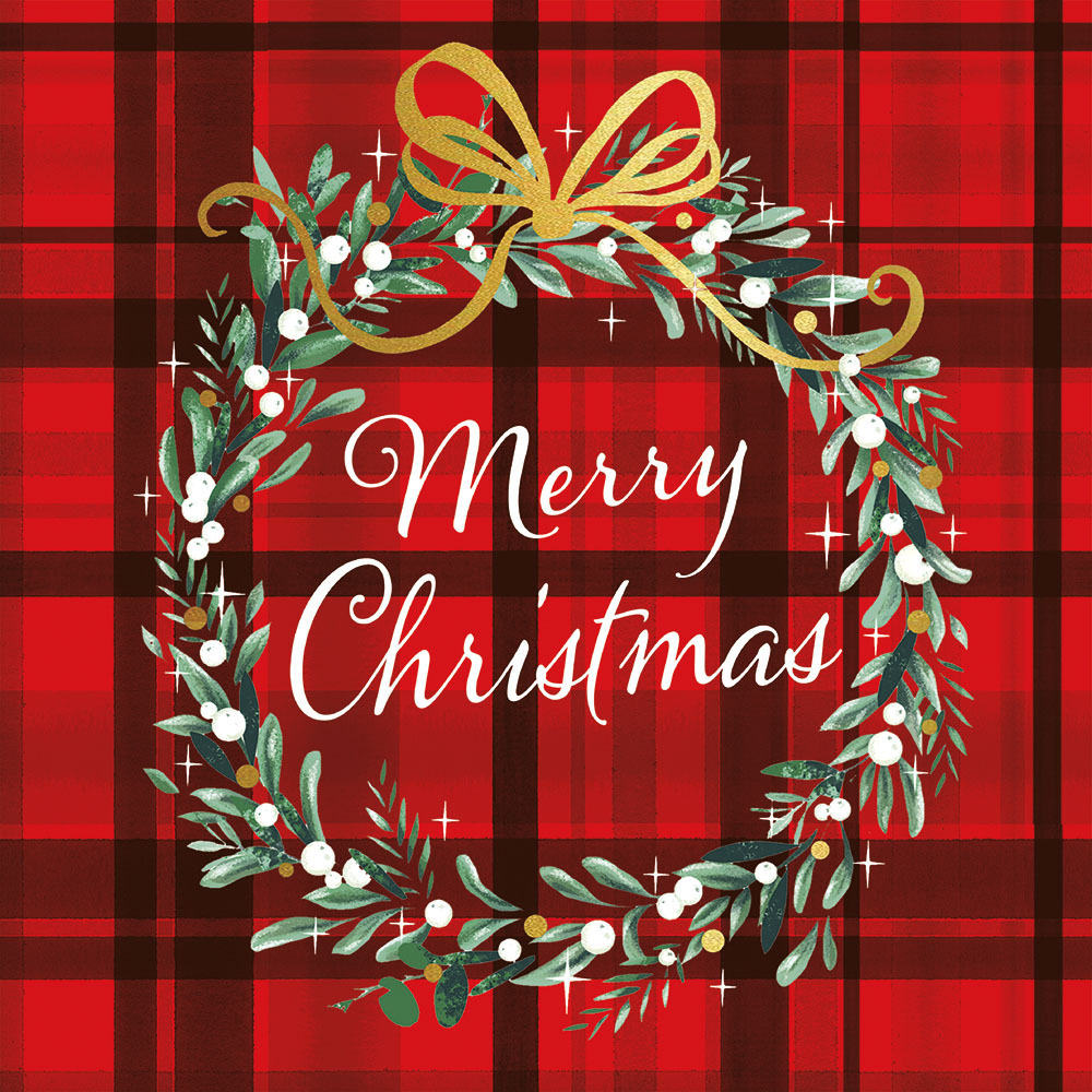 Ambiente Kerst thema servetten - 40x st - rood geruit - 33 x 33 cm - Merry Christmas -