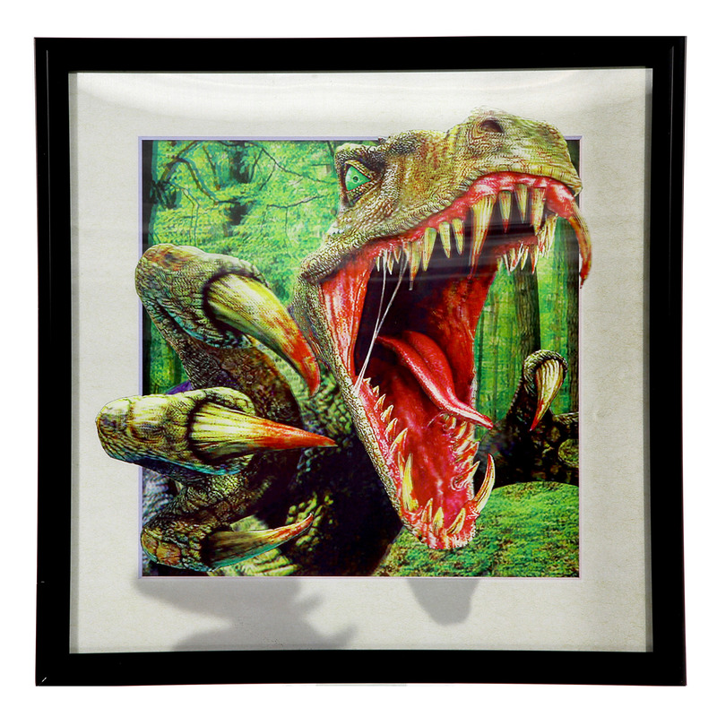 Merkloos Kinderkamer 3D dinosaurus schilderij - T-Rex - in zwarte lijst - x cm - Dino posters -