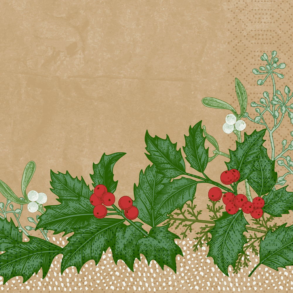 Duni Kerstservetten - 20x - bruin - hulsttakjes - 33 x 33 cm - 3 laags -