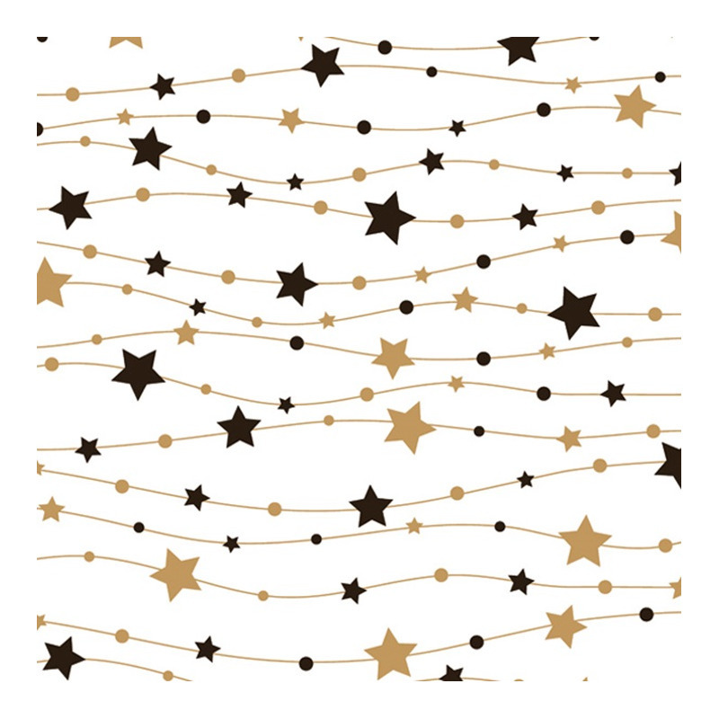 Maki kerst thema servetten - 20x st - 33 x 33 cm - sterretjes goud/zwart - papier -