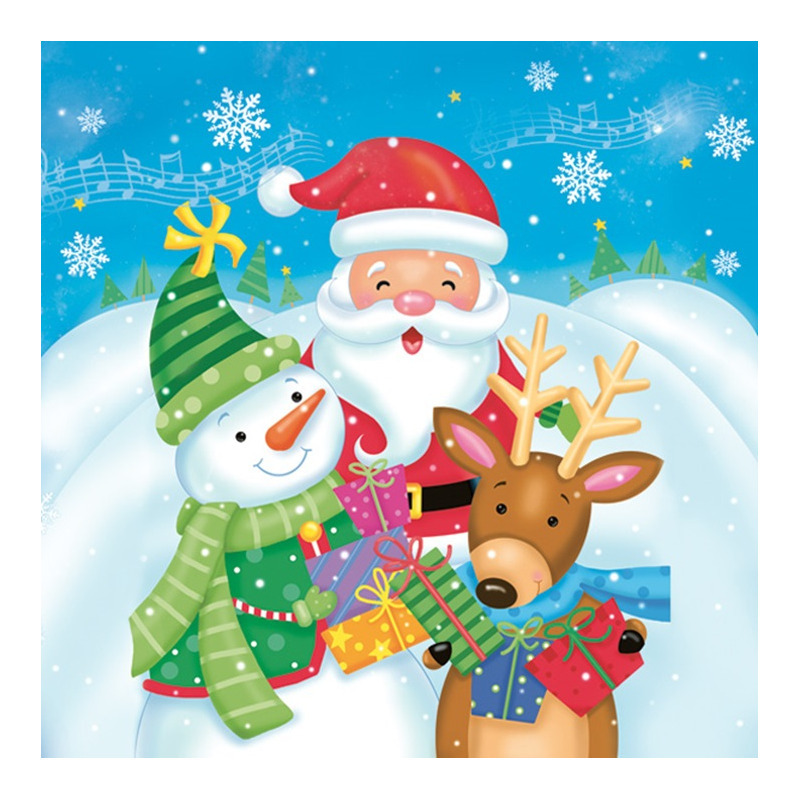 Daisy kerst thema servetten - 20x st - 33 x 33 cm - kerstman, sneeuwpop en rendier -