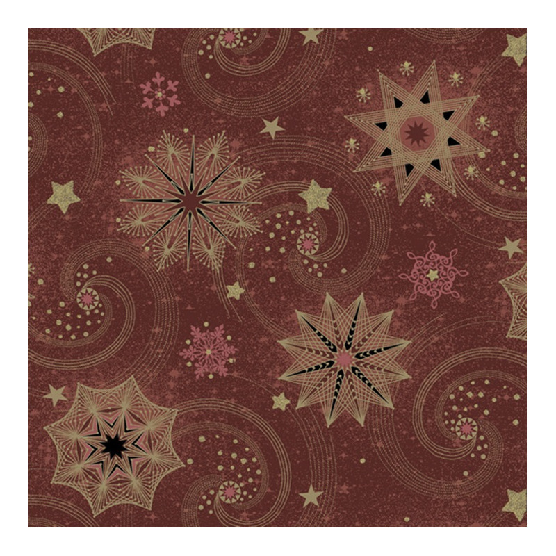 Daisy kerst thema servetten - 20x st - bordeaux rood - 33 x 33 cm - sterren/sneeuwvlokken -