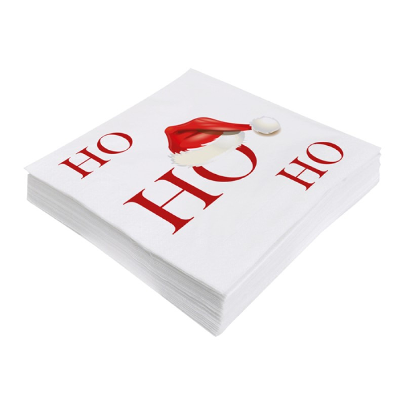 Merkloos Kerstservetten - 20x - Ho Ho Ho - wit - thema - 33 x 33 cm - 3 laags -