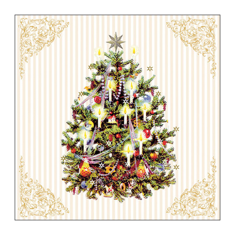 Ambiente Kerst thema servetten - 20x st - 33 x 33 cm - creme wit - kerstboom -