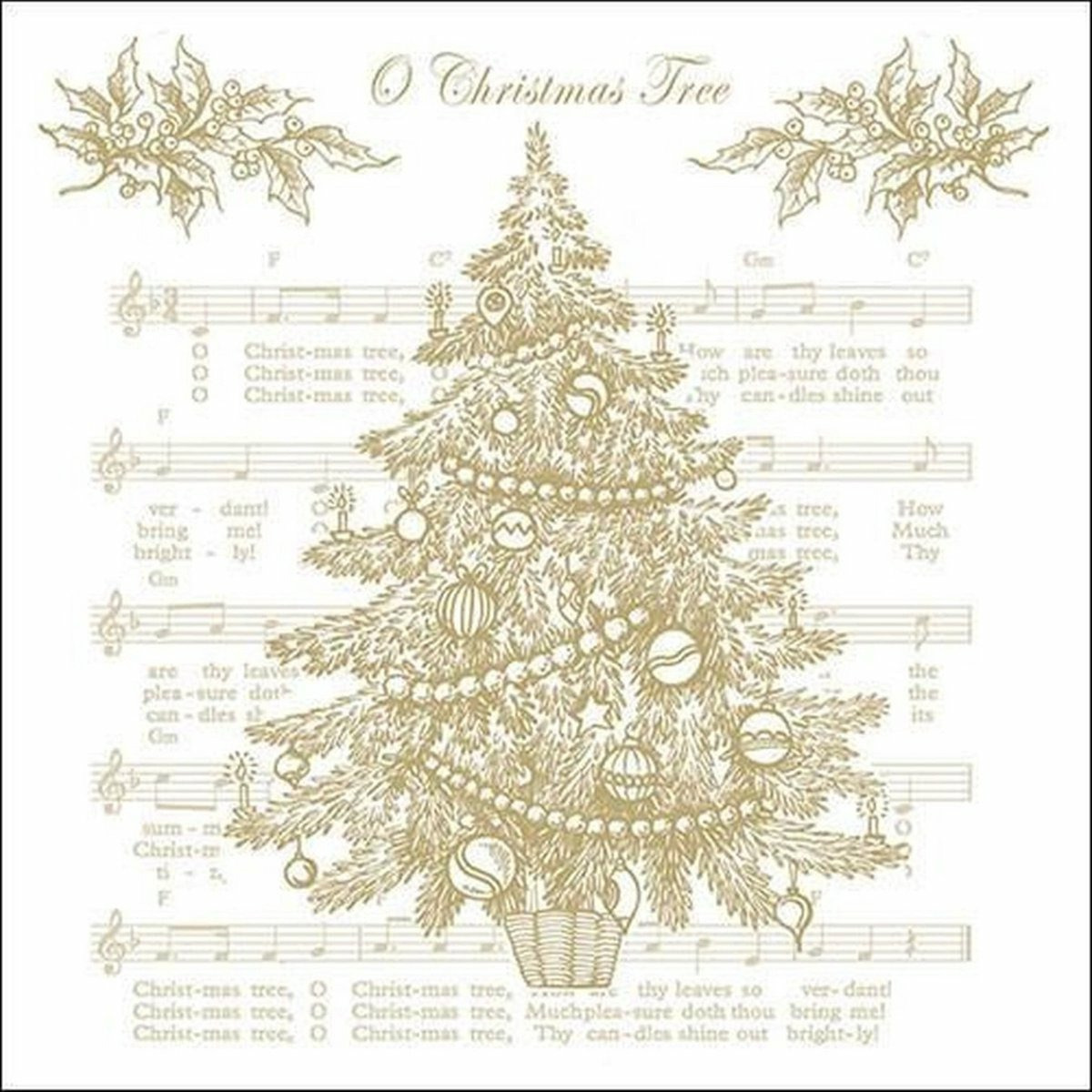 Ambiente Kerst thema servetten - 20x st - 33 x 33 cm - wit/goud - muziek - kerstboom -
