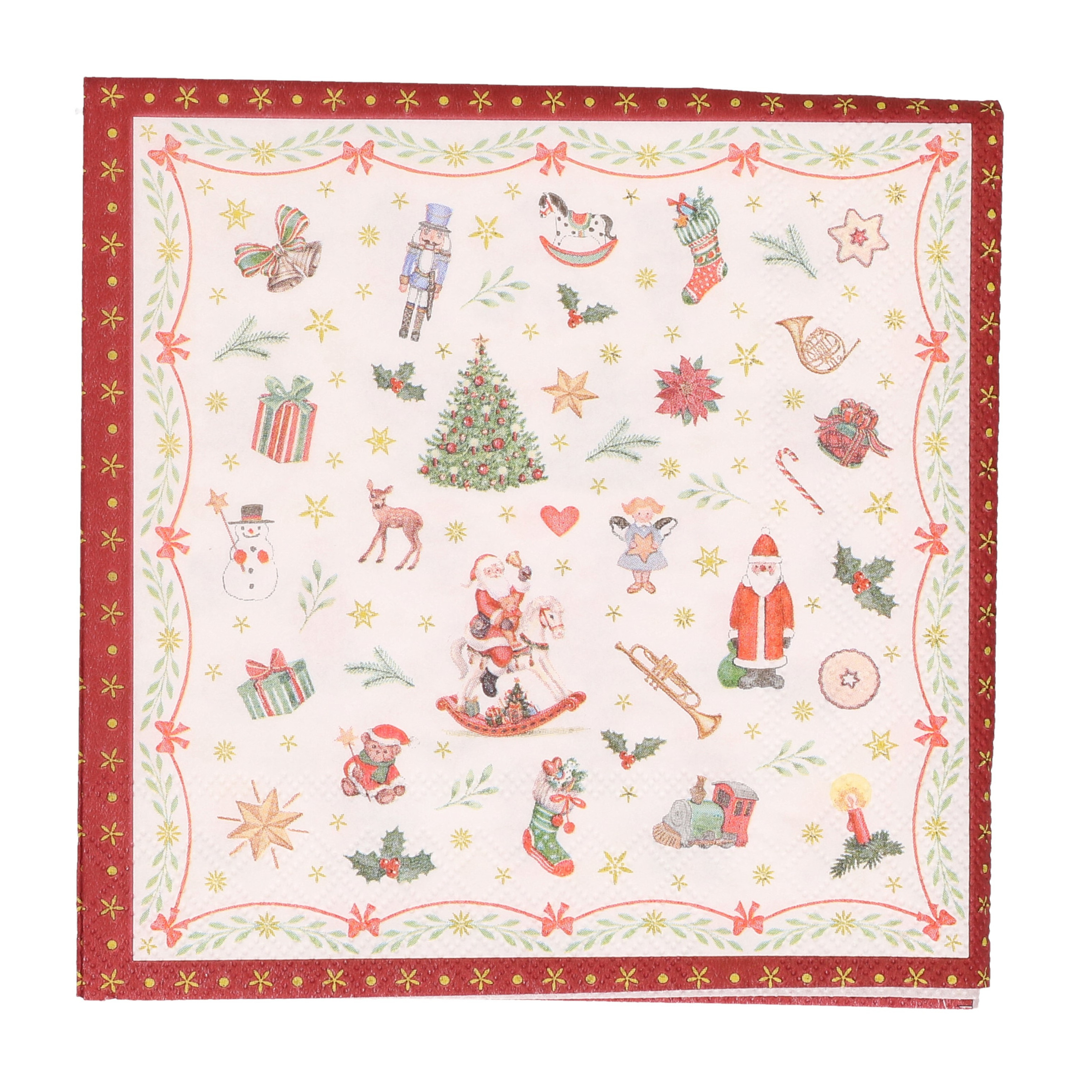 Ambiente Kerstservetten - 20x - gedecoreerd - rood - 33 x 33 cm - 3 laags -