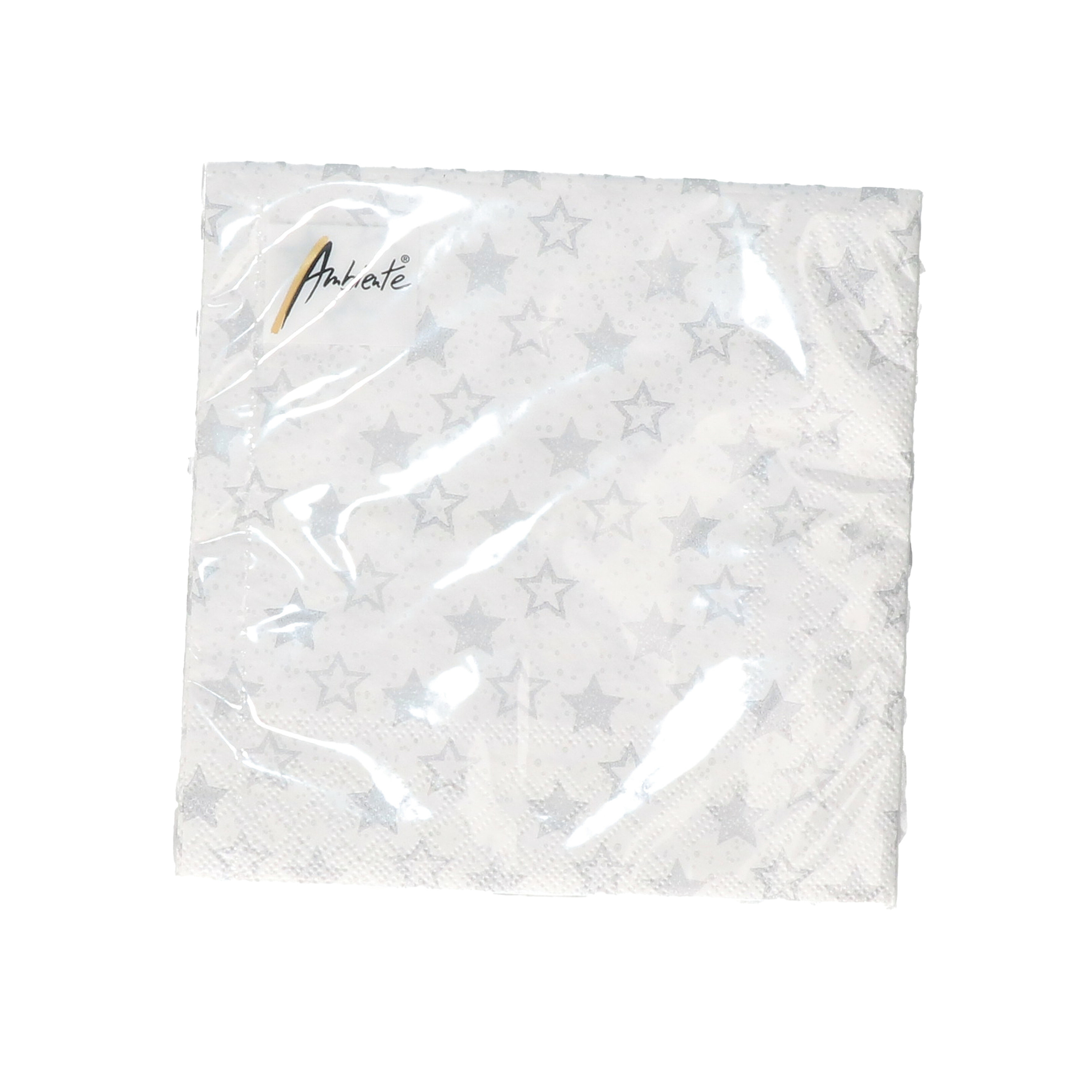 Ambiente 20x stuks Kerst thema servetten 33 x 33 cm met zilveren sterren -