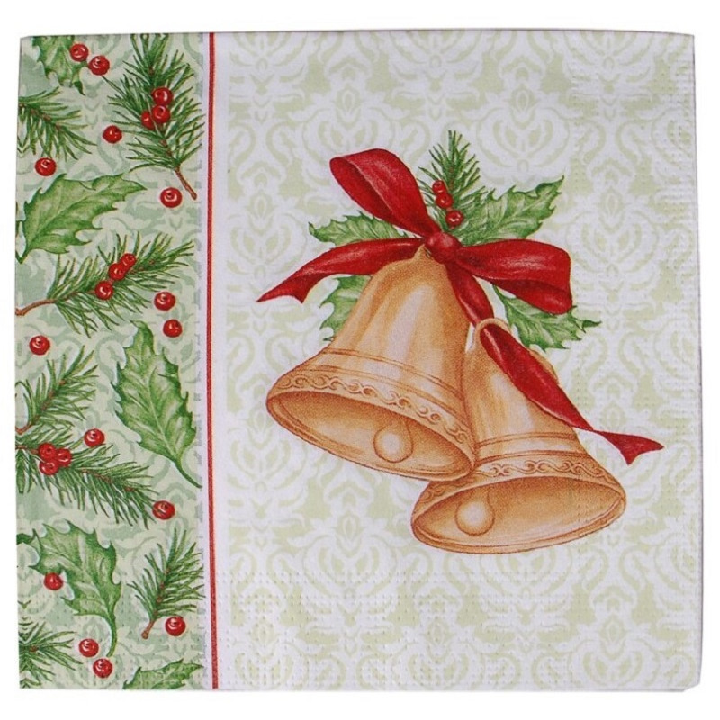Gerimport Kerstservetten - 20x - kerstbellen print - 33 x 33 cm - 3 laags℃ -