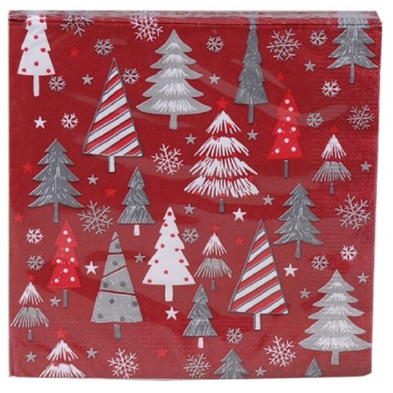 Gerimport Kerstservetten - 20x - kerstbomen - rood - 33 x 33 cm - 3 laags -