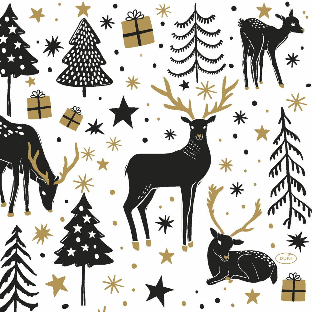Duni Kerst thema servetten - 20x - 33 x 33 cm - wit met rendieren -