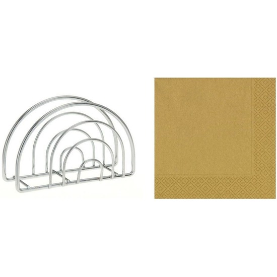 Merkloos Servettenhouder met kerst servetten goud -