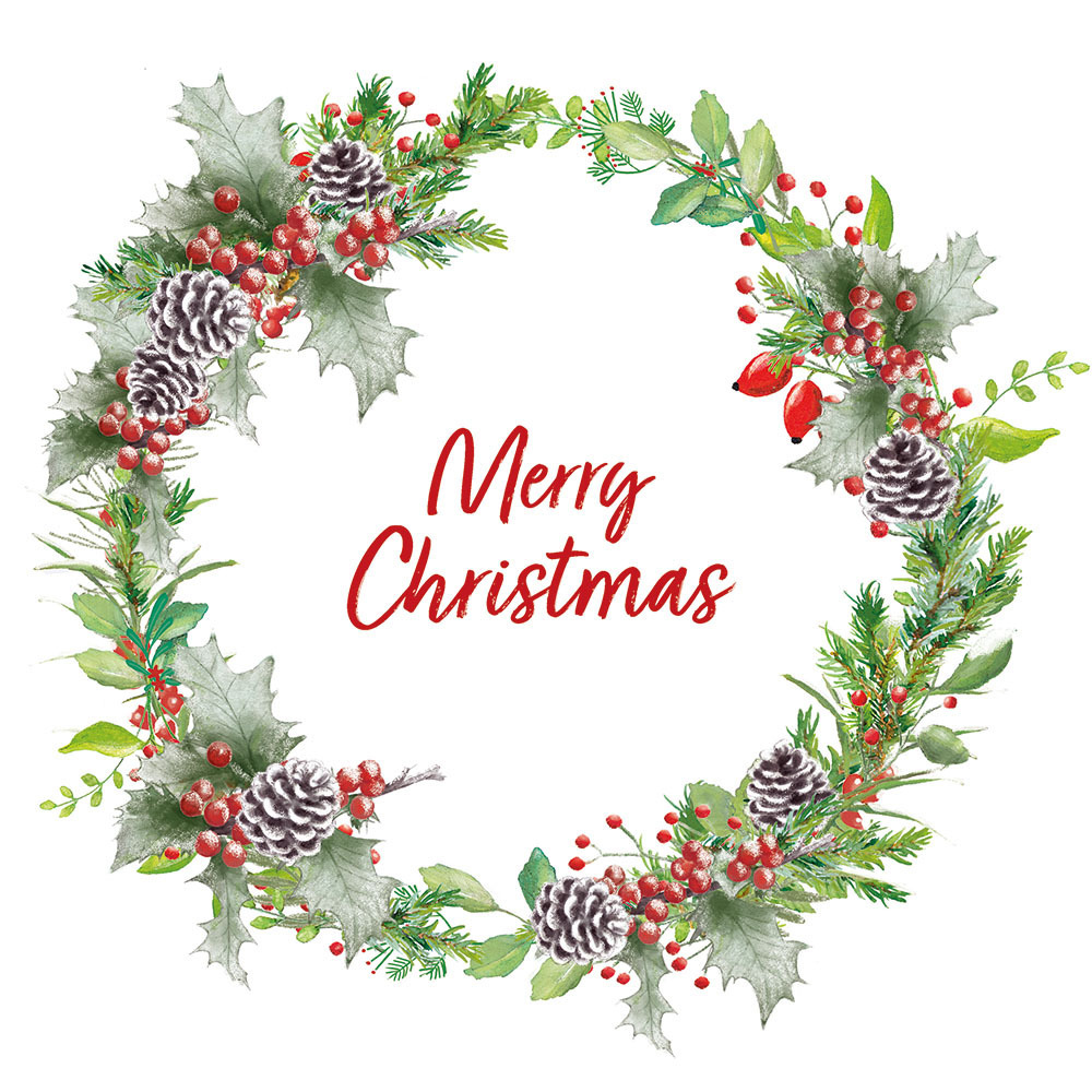 Ambiente Kerst thema servetten - 40x st - kerstkrans - 33 x 33 cm - Merry Christmas - kerstdiner -