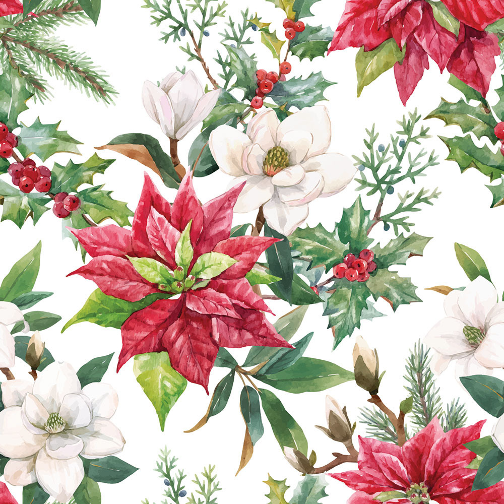 Ambiente Kerst thema servetten - 40x st -℃ kerststerren bloemen - 33 x 33 cm - kerstdiner - kerstservetten -