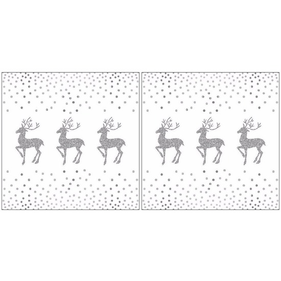 Ambiente 40x Kerst servetten rendier en stippen wit/zilver 33 x 33 cm -
