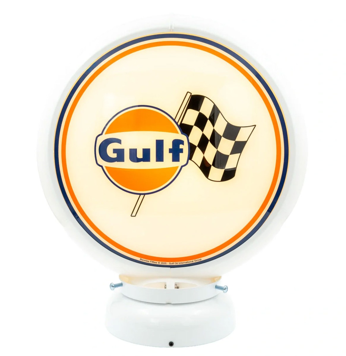 Fiftiesstore Gulf Racing PVC Benzinepomp Bol met Lampvoet - Wit/Wit