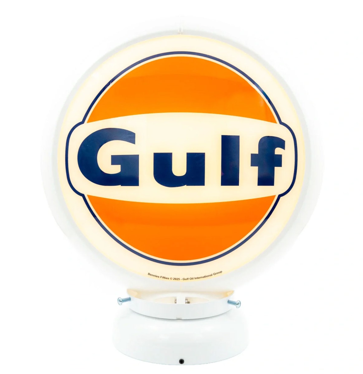 Fiftiesstore Gulf Logo PVC Benzinepomp Bol met Lampvoet - Wit/Wit