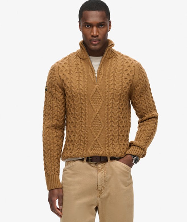 Superdry Vintage Jacob Kabeltrui met Halve Rits Bruin