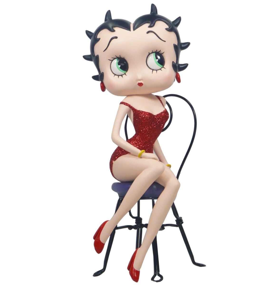 Fiftiesstore Betty Boop Rode Glitter Jurk Zittend Op Stoel Beeld