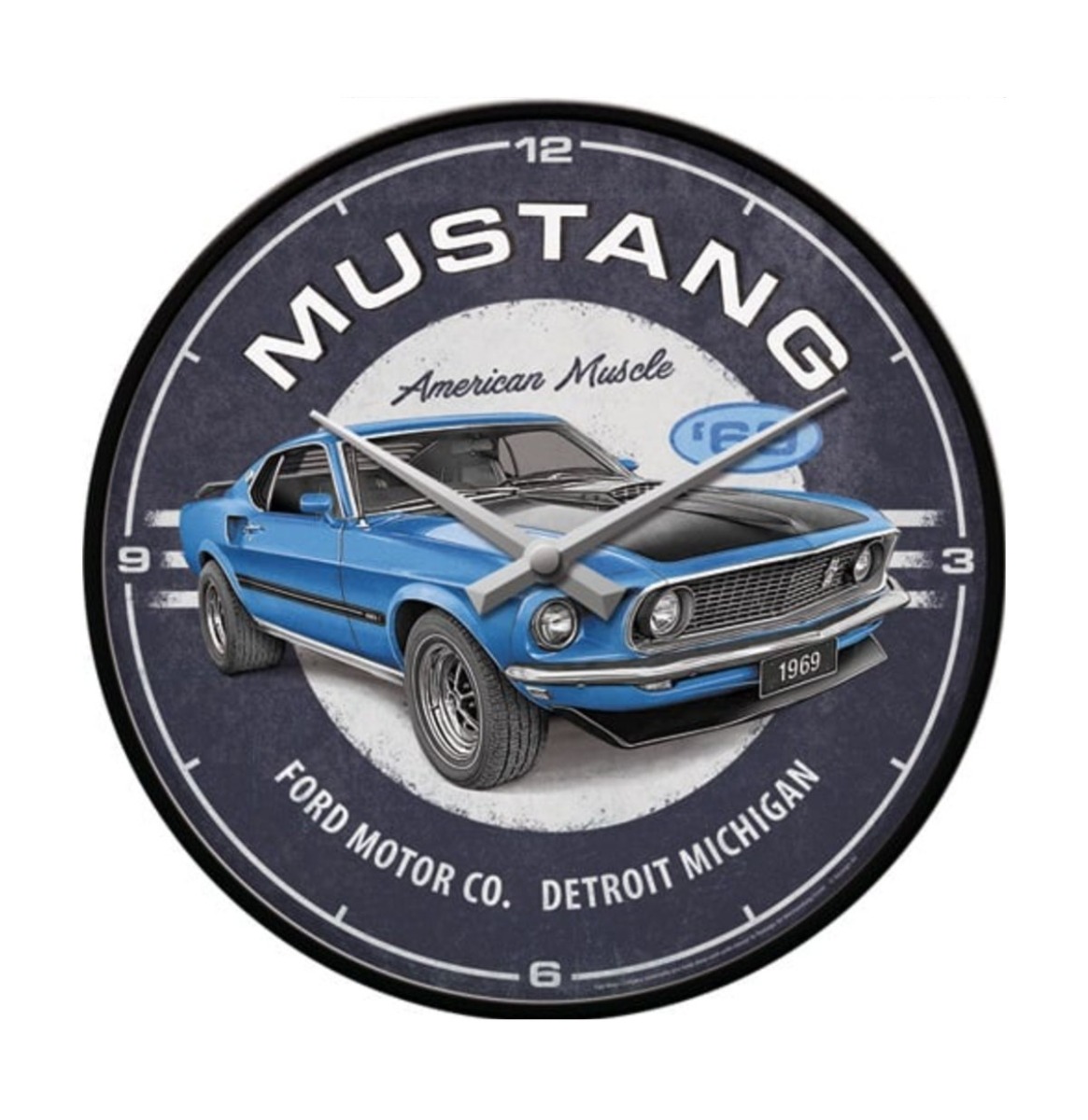 Fiftiesstore Wandklok Ford Mustang - 1969 Mach 1 Blue