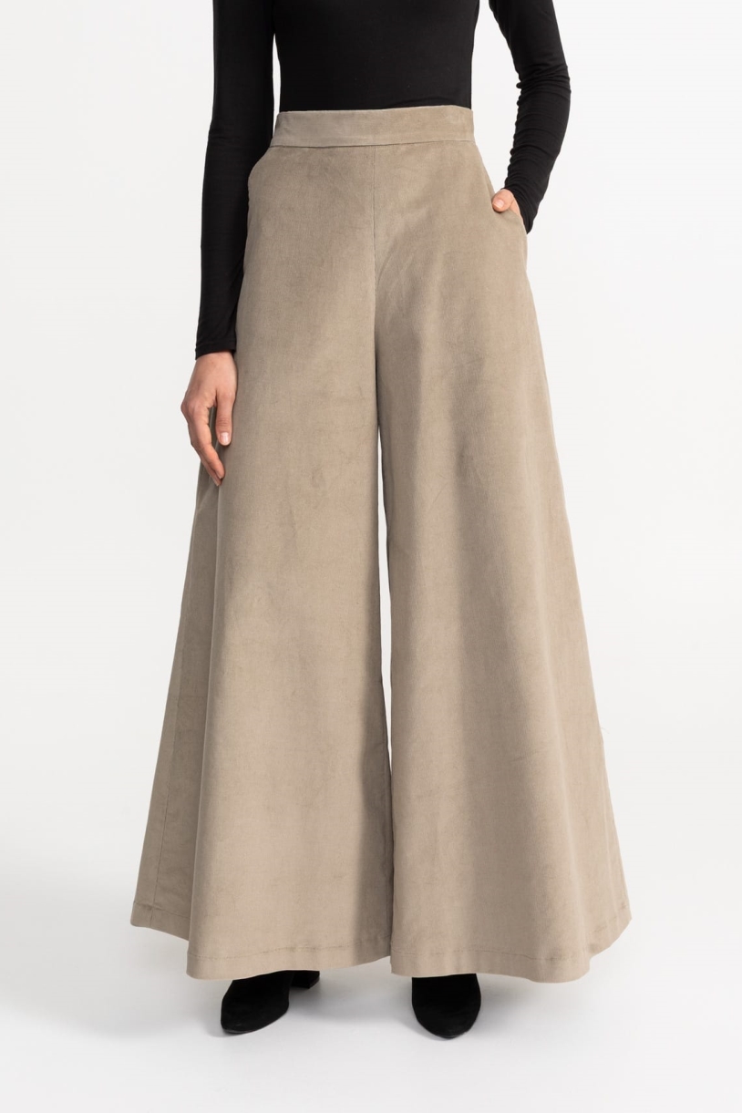 De IONESCU Damen vegan Hose Palazzo Kord Champagner