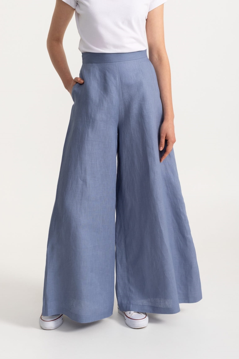 De IONESCU Damen vegan Hose Palazzo Leinen Staubig Blau