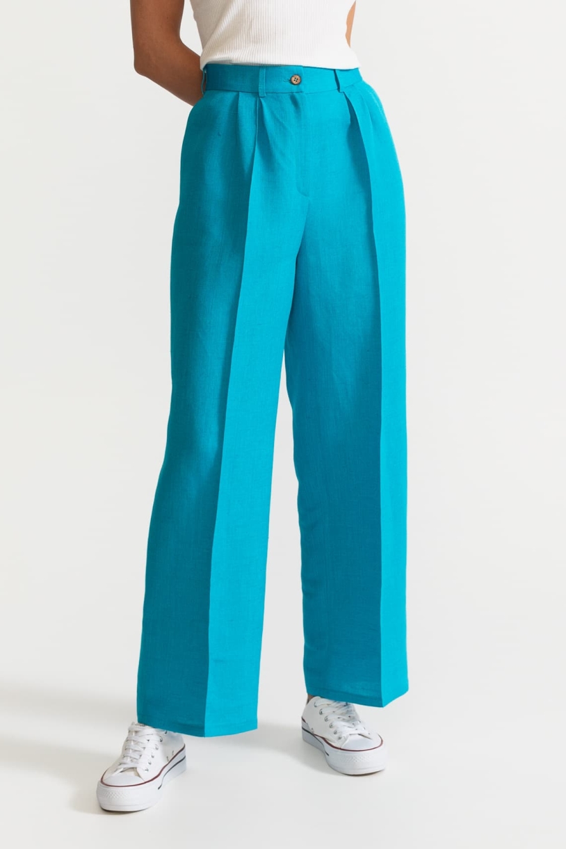 De IONESCU Damen vegan Hose Figa Leinen Azurblau