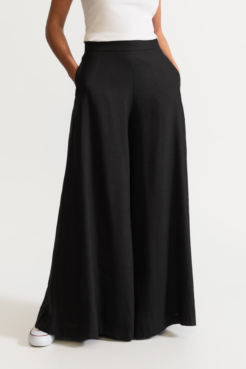 De IONESCU Damen vegan Hose Palazzo Leinen Schwarz