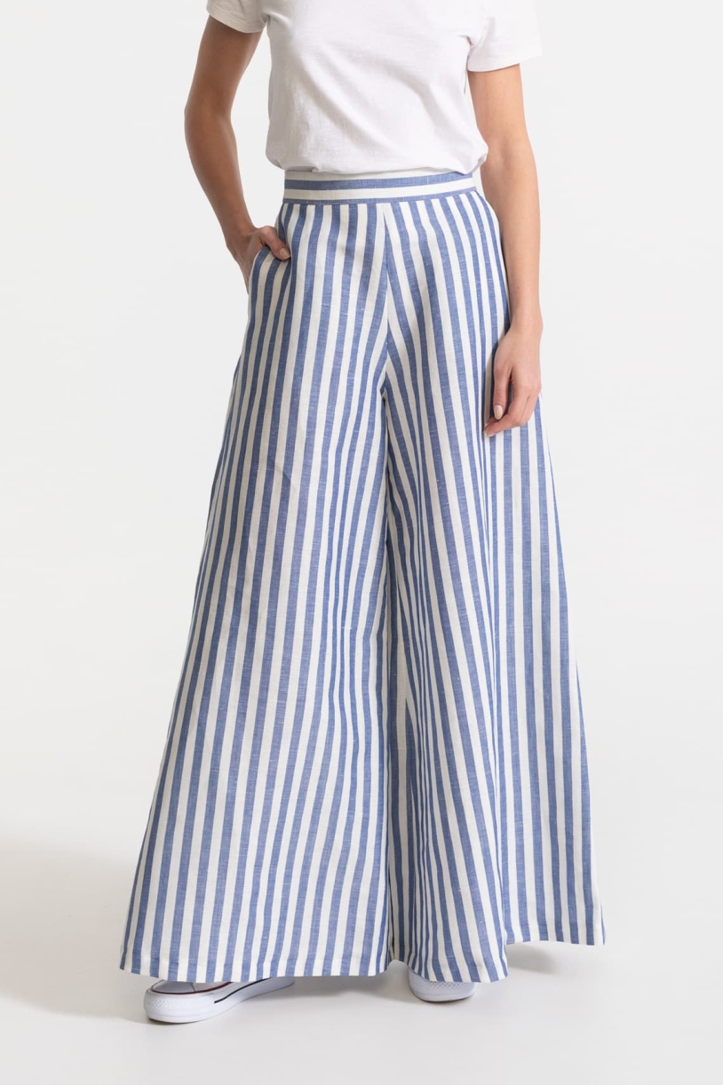 De IONESCU Damen vegan Hose Palazzo Leinen Marina Blau