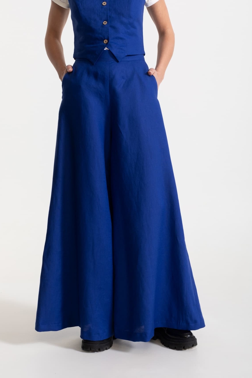 De IONESCU Damen vegan Hose Palazzo Leinen KÃ¶nigsblau