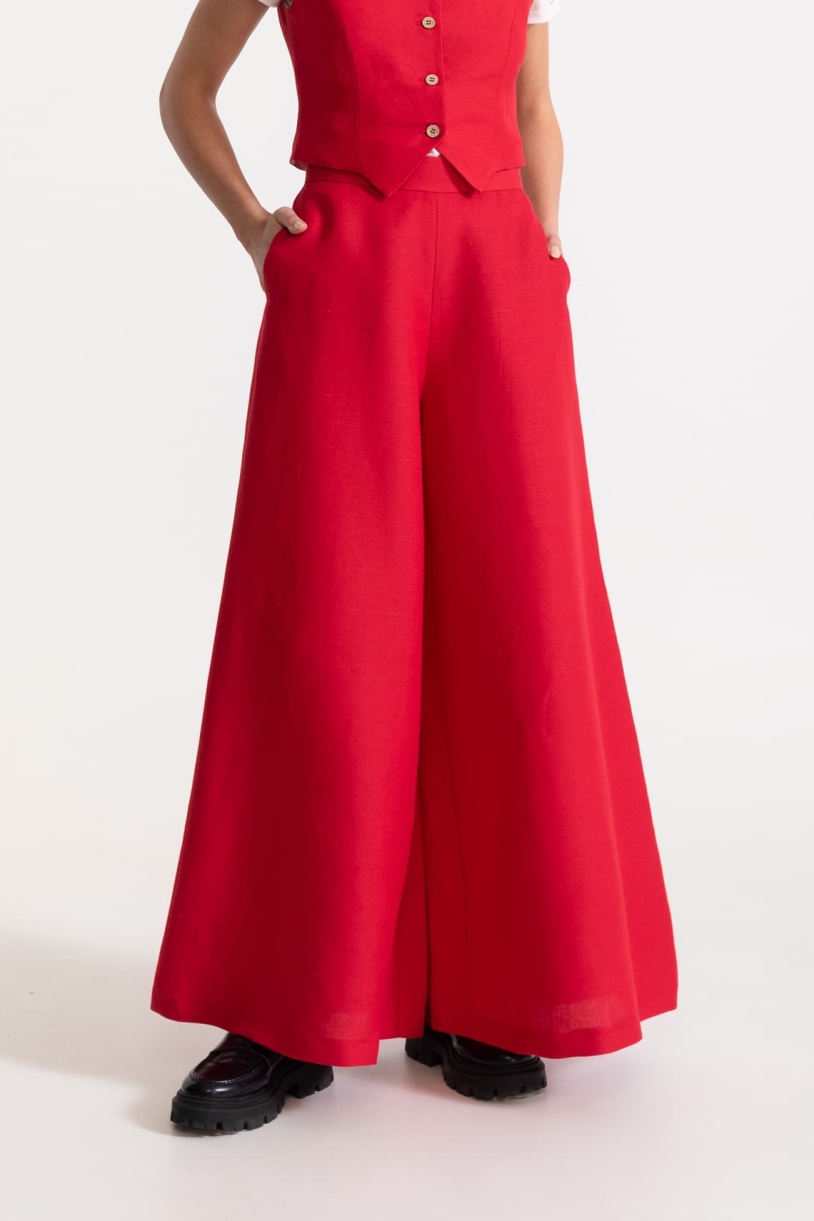 De IONESCU Damen vegan Hose Palazzo Leinen Rot