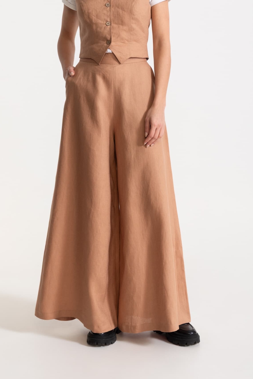 De IONESCU Damen vegan Hose Palazzo Leinen Cappuccino