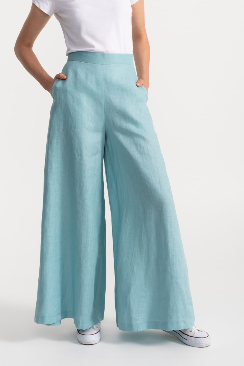 De IONESCU Damen vegan Hose Palazzo Leinen Aqua