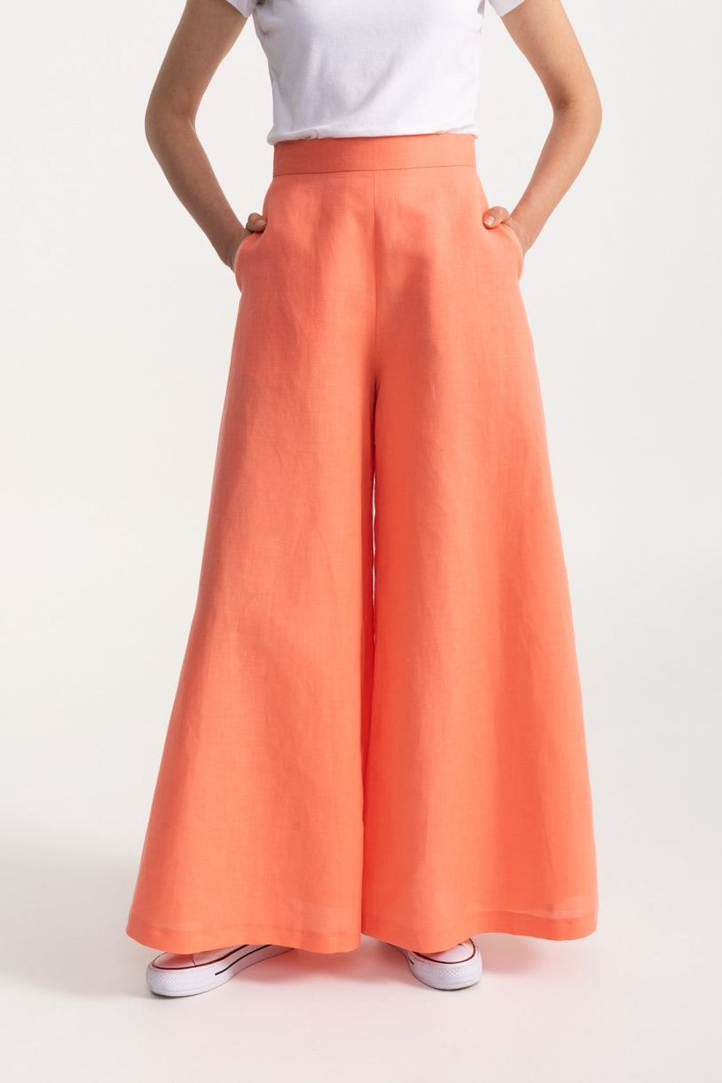 De IONESCU Damen vegan Hose Palazzo Leinen Melone