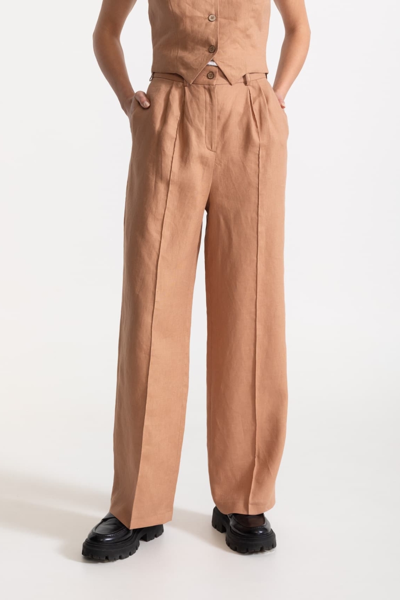 De IONESCU Damen vegan Hose Figa Leinen Cappuccino