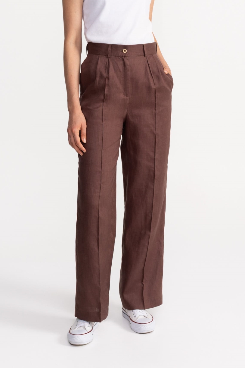 De IONESCU Damen vegan Hose Figa Leinen Braun