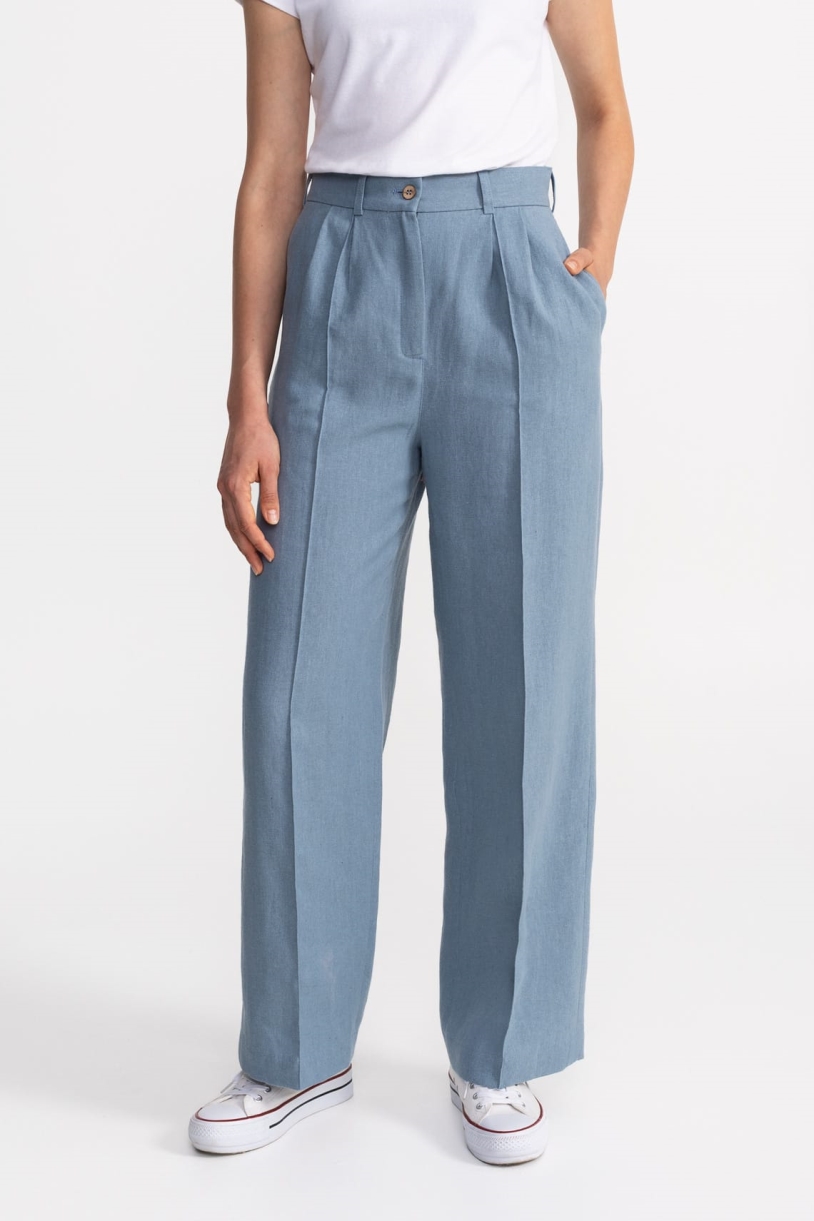 De IONESCU Damen vegan Hose Figa Leinen Schieferblau