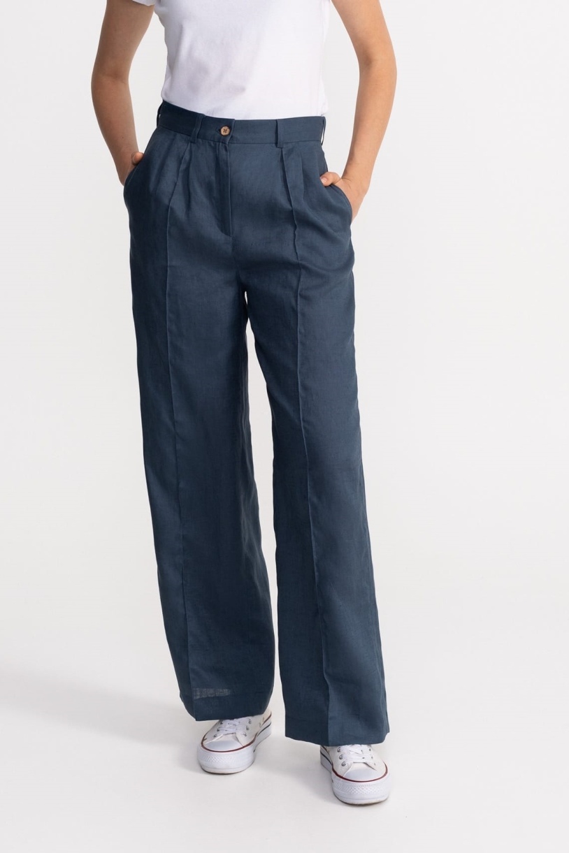 De IONESCU Damen vegan Hose Figa Leinen Nocturne Grau