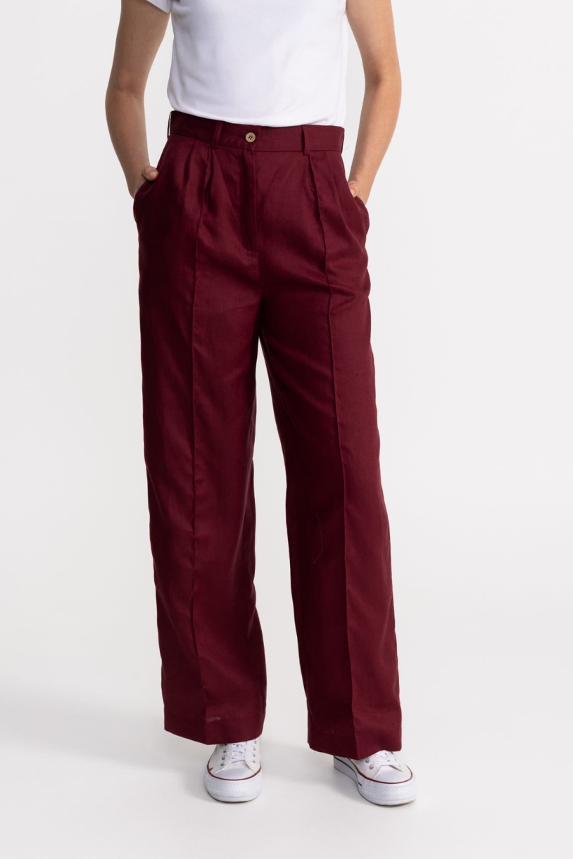 De IONESCU Damen vegan Hose Figa Leinen Bordeaux