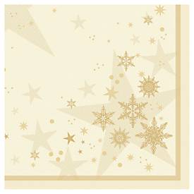 Papstar Servetten  ROYAL Collection Stars & Snowflakes, stoffen look, 1/4 vouw, B 400 x H 400 mm, FSC papier, champagnekleurig, 20 stuks