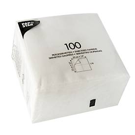 Papstar Servetten , 1-laags, 330 x 330 mm met ¼-vouw, papier in stoflook, 1200 st, wit