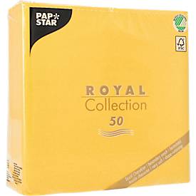 Papstar Servetten  Royal Collection, 5 x 50 stuks, 1/4 vouw, stoflook, 400 x 400 mm, papier, geel