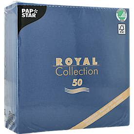 Papstar Servetten  Royal Collection, 5 x 50 stuks, 1/4 vouw, stoflook, 400 x 400 mm, papier, donkerblauw