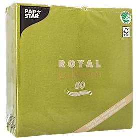 Papstar Servetten  Royal Collection, 5 x 50 stuks, 1/4 vouw, stoflook, 400 x 400 mm, papier, olijfgroen