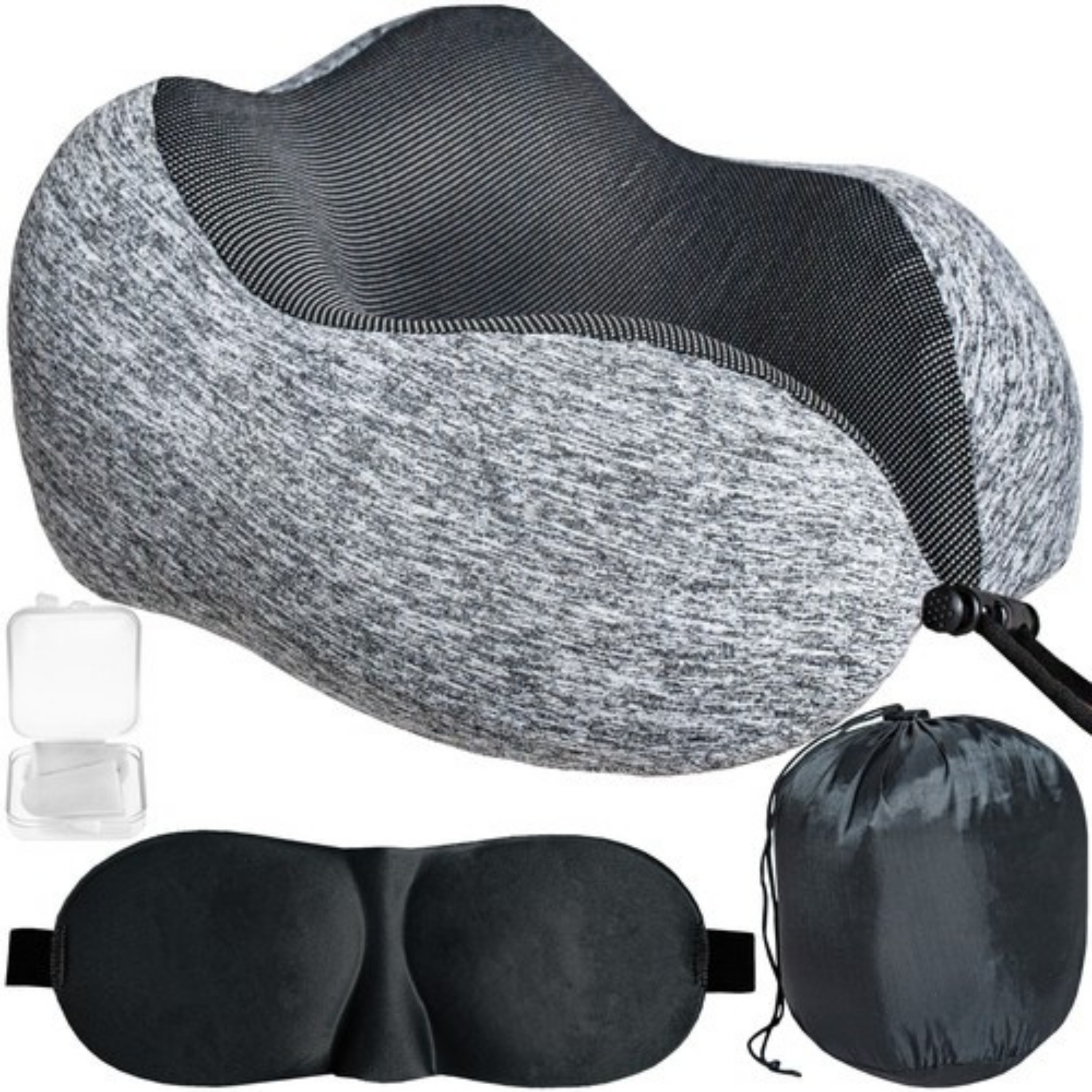 Ruhhy Nekkussen set - grijs - traagschuim - memory foam - vliegtuig - auto -