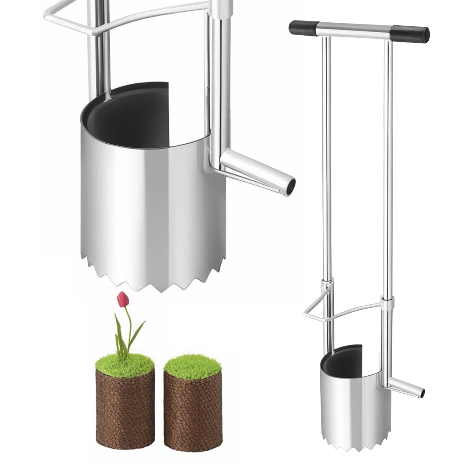 TOMTOP JMS Bloembollenplanter Gereedschap Lange Steel Getande Basis Tuinieren Bloembollenplanter met Zachte Grip Zware Uitvoering zilver
