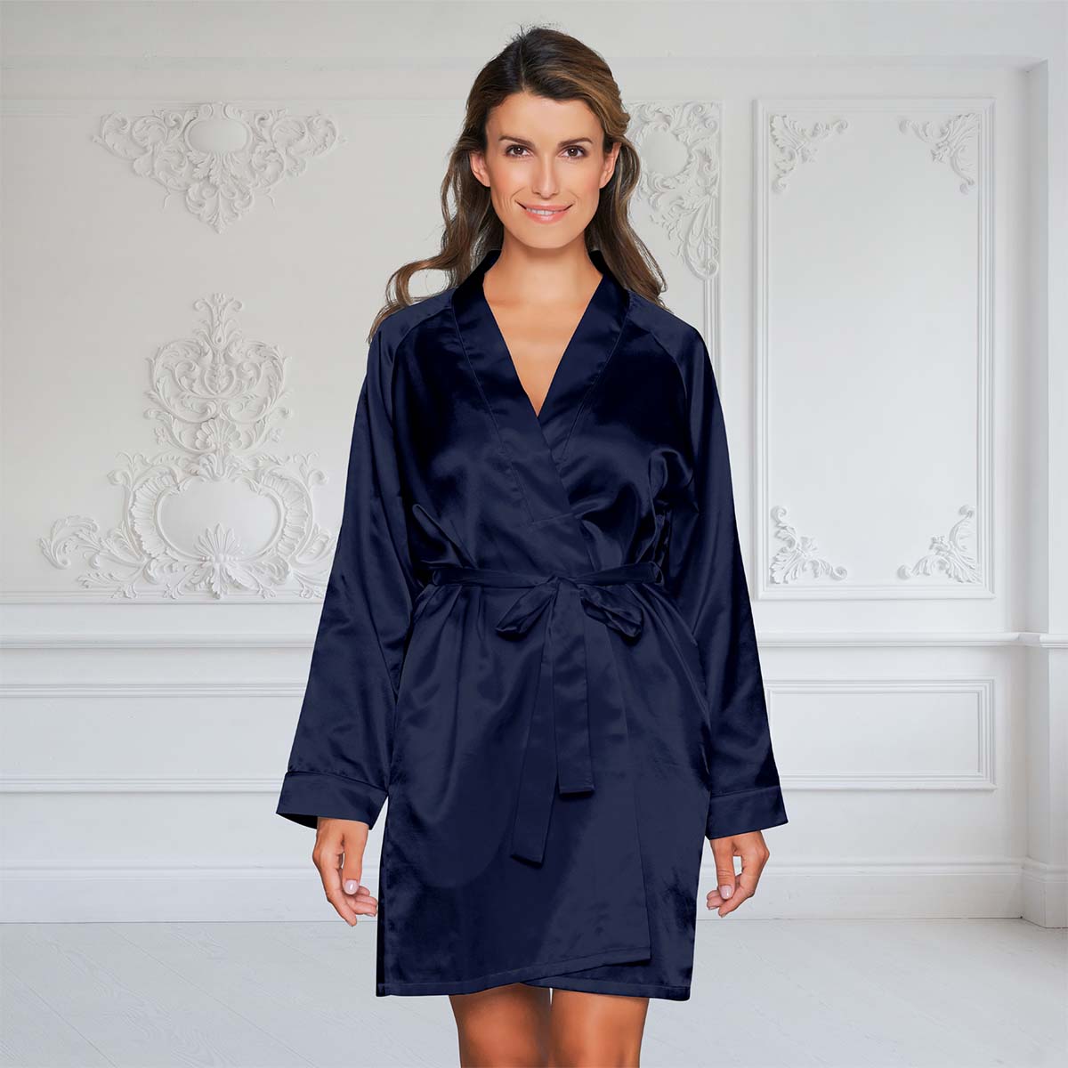 Lady Avenue Satin kimono, blauw
