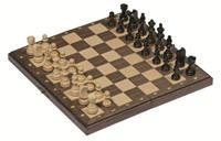 Goki Houten magnetisch schaakbord met schaakstukken 28 x 28 cm opvouwbaar -