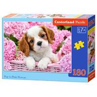 castorland Pup in Pink Flowers, Puzzle 180 Teile