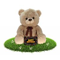 Bellatio Verjaardag knuffel beer beige 75 cm + gratis verjaardagskaart